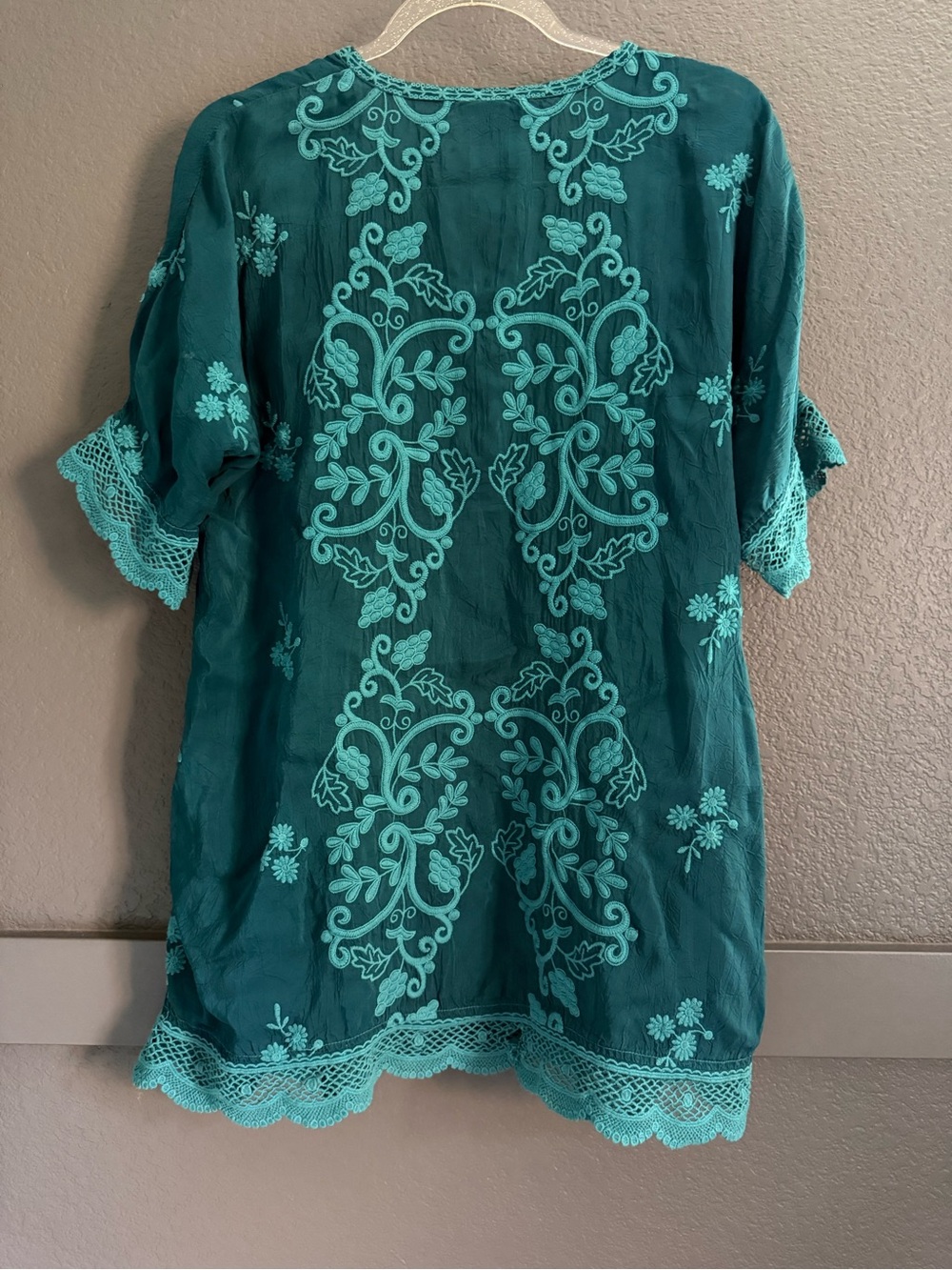 JOHNNY WAS • Embroidered Teal emerald Bohemian Tunic Top - Small - Picture 5 of 5